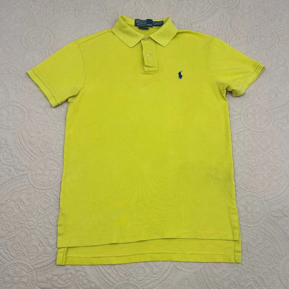Polo Ralph Lauren Mens Custom Fit Polo Shirt Chartreuse‎ Blue Pony Small S/Pe